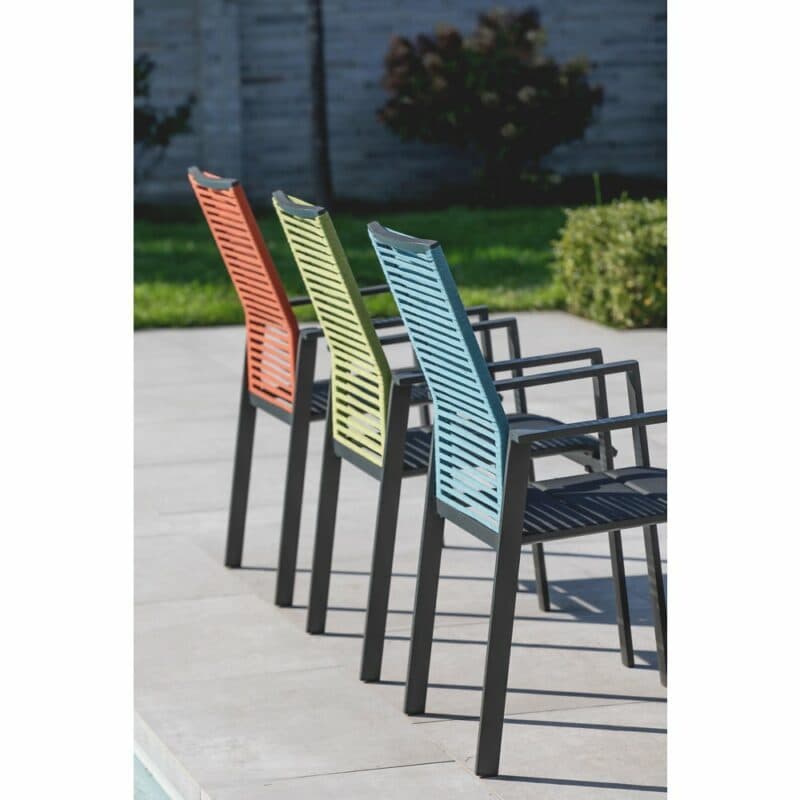 Niehoff "Cervo" Gartenstuhl, Gestell Aluminium anthrazit, Sitzfläche Textilen gepolstert schwarz, Rückenlehne Rope