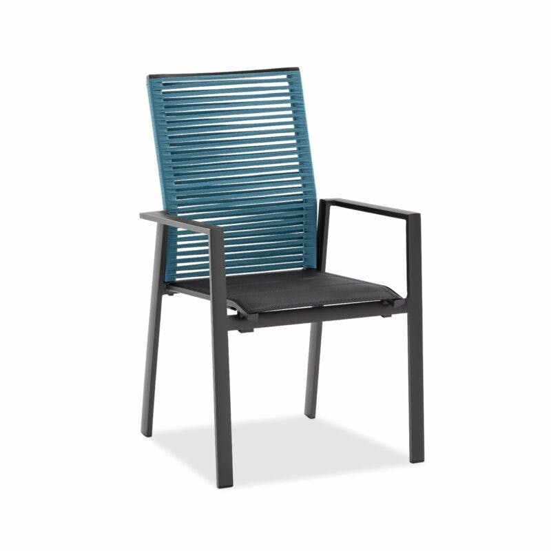 Niehoff "Cervo" Gartenstuhl, Gestell Aluminium anthrazit, Sitzfläche Textilen gepolstert schwarz, Rückenlehne Rope blau