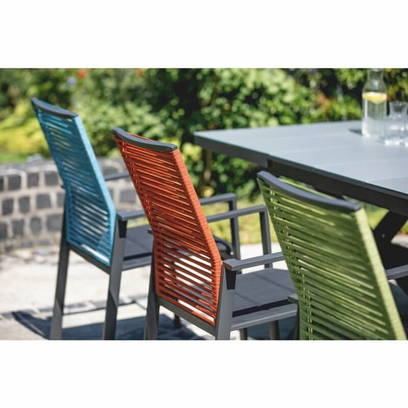 Niehoff "Cervo" Gartenstuhl, Gestell Aluminium anthrazit, Sitzfläche Textilen gepolstert schwarz, Rückenlehne Rope