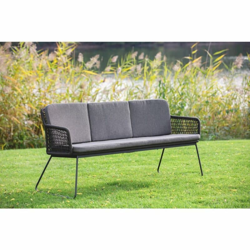 Niehoff "Kubu" Gartenbank 195,5 cm, Gestell Aluminium anthrazit, Kordelflechtung grau, mit Sitz- und Rückenkissen Southend anthrazit