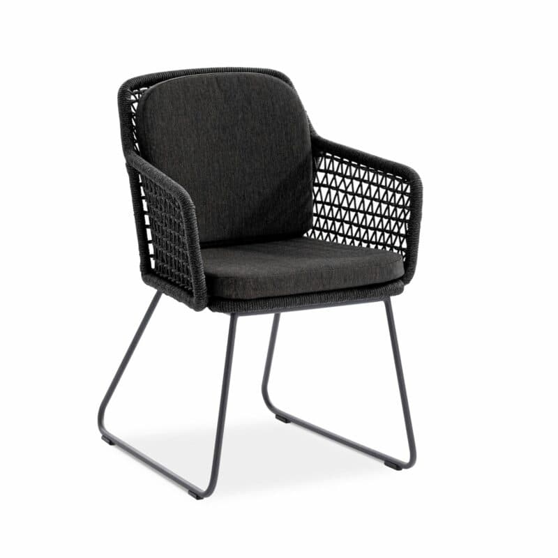 Niehoff "Kubu" Gartenstuhl, Gestell Aluminium anthrazit, Kordelflechtung grau, mit Sitz- und Rückenkissen Southend anthrazit