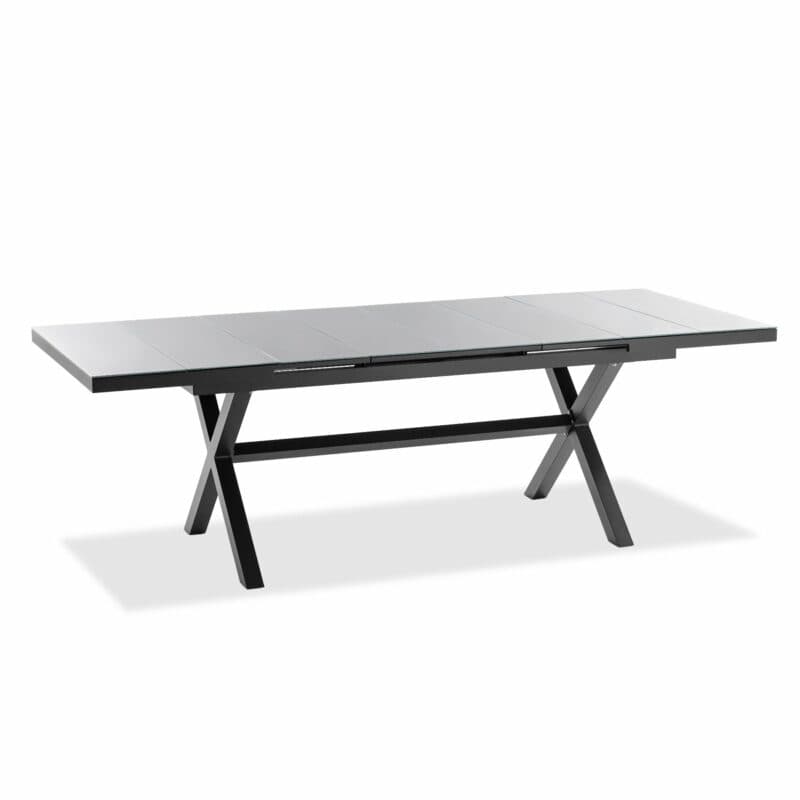 Niehoff "Nalvo" Ausziehtisch 180/240x100 cm, Gestell Aluminium anthrazit, Tischplatte ES-Glasauflage hellgrau