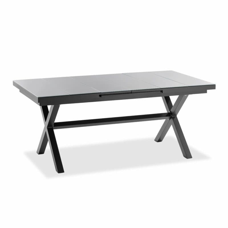 Niehoff "Nalvo" Ausziehtisch 180/240x100 cm, Gestell Aluminium anthrazit, Tischplatte ES-Glasauflage hellgrau