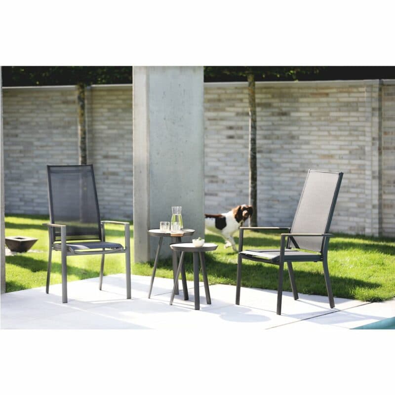 Niehoff "Salvo" Beistelltisch, Gestell Alu anthrazit, Platte Teak, Höhe 50/57 cm und "Palos Flex" Gartenstuhl