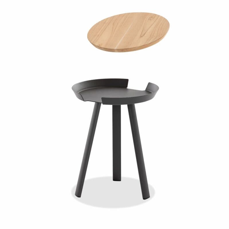 Niehoff "Salvo" Beistelltisch, Gestell Alu anthrazit, Platte Teak, Höhe 50 cm