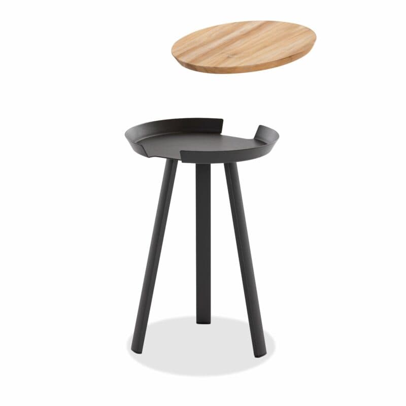Niehoff "Salvo" Beistelltisch, Gestell Alu anthrazit, Platte Teak, Höhe 57 cm