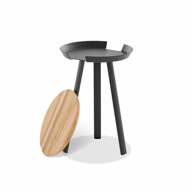Niehoff "Salvo" Beistelltisch, Gestell Alu anthrazit, Platte Teak, Höhe 57 cm