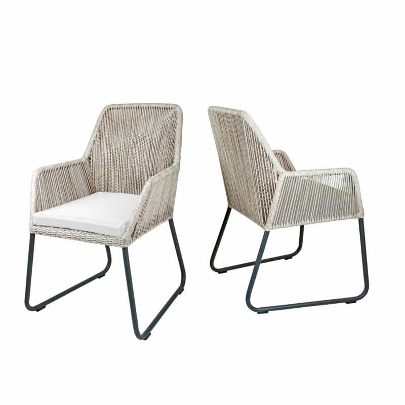 SIT Mobilia "Allanis" Gartenstuhl, Gestell Aluminium anthrazit, Polyrattan-Geflecht Twisted beige, Kissen beige