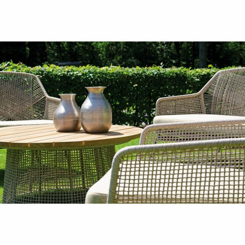 SonnenPartner "Couture" Loungegruppe, Gestell Aluminium, Kunststoffgeflecht white-shell, Kissen white-shell, Tischplatte Teak