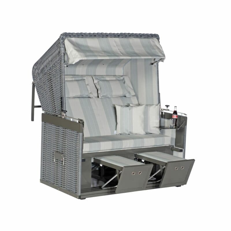 Strandkorb "Präsident Alu" 2-Sitzer-XL von SonnenPartner, Korpus Alu grau, Geflecht onix, Dessin Stoff Nr. 66