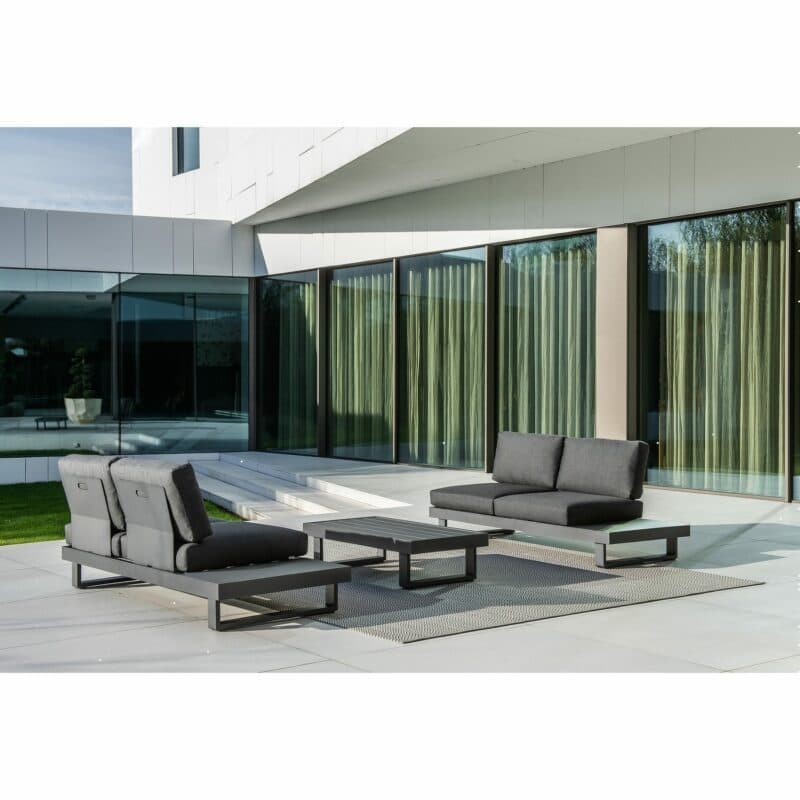 Jati&Kebon "Livio" 2-Sitzer Loungesofa, Alu Eisengrau, Kissen Natté Sooty