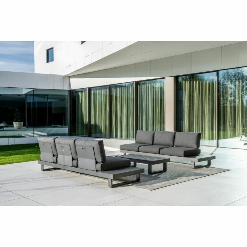 Jati&Kebon "Livio" 3-Sitzer Loungesofa, Alu Eisengrau, Kissen Natté Sooty