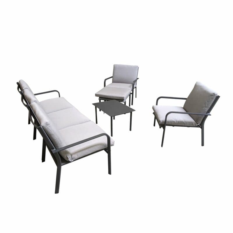 Jati&Kebon "Dransy" Loungeset 5-tlg., Aluminium eisengrau, Textilgewebe silbergrau mit Auflagen Silver Grey Basic