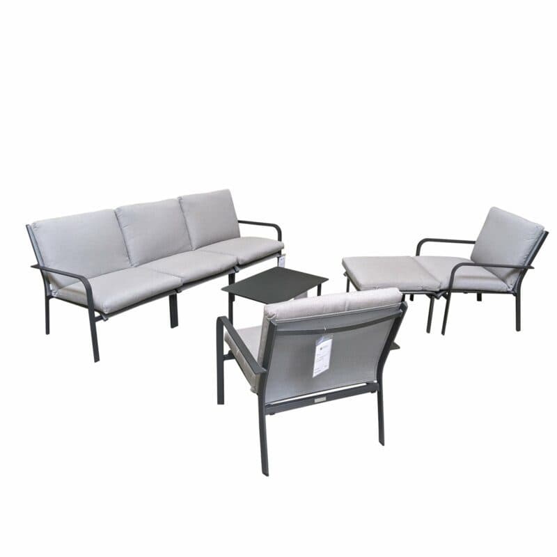 Jati&Kebon "Dransy" Loungeset 5-tlg., Aluminium eisengrau, Textilgewebe silbergrau mit Auflagen Silver Grey Basic