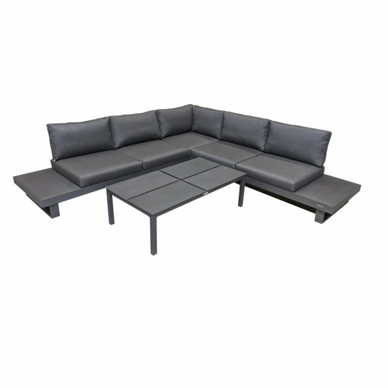 Jati&Kebon "Livio" Loungeset 2-tlg., Aluminium Eisengrau, Kissen Natté Sooty mit Loungetisch "Liem"