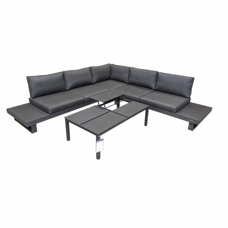Jati&Kebon "Livio" Loungeset 2-tlg., Aluminium Eisengrau, Kissen Natté Sooty mit Loungetisch "Liem"