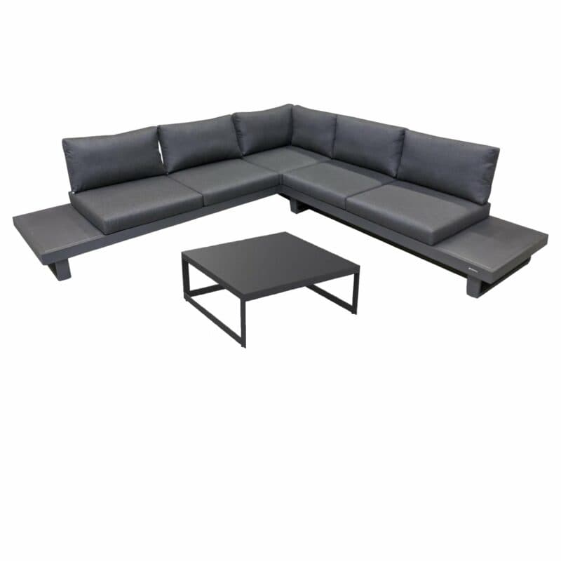 Jati&Kebon "Livio" Loungeset 2-tlg., Aluminium Eisengrau, Kissen Natté Sooty mit Loungetisch "Burford"