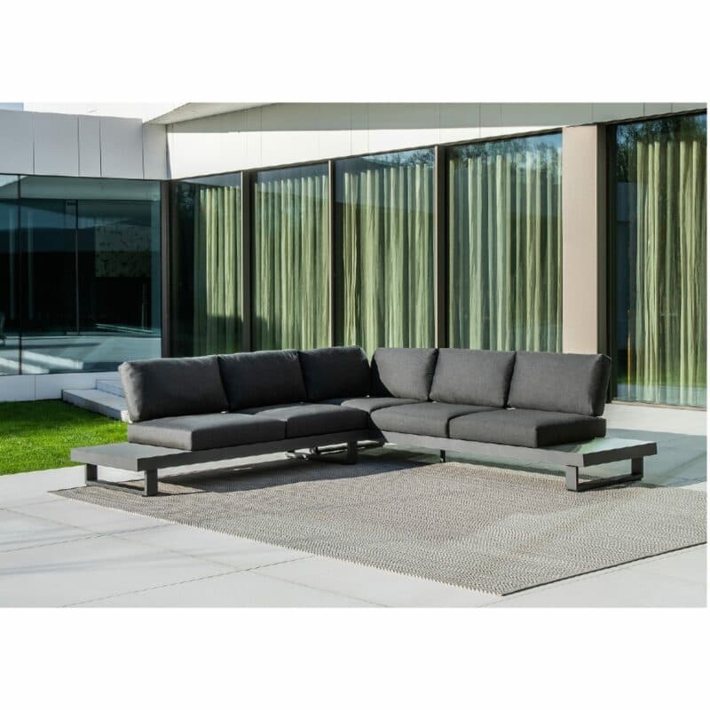 Jati&Kebon "Livio" Ecklounge, Alu Eisengrau, Kissen Natté Sooty