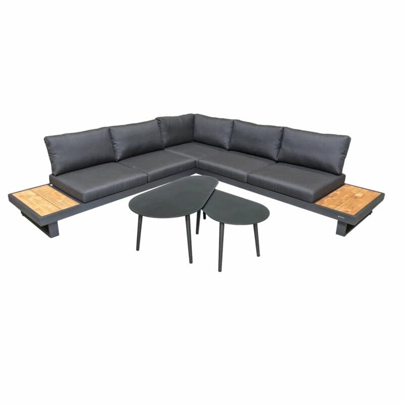 Jati&Kebon "Murlo" Loungeset 2-tlg., Aluminium Eisengrau, Kissen Natté Sooty mit Kaffeetisch-Set "Amazone"