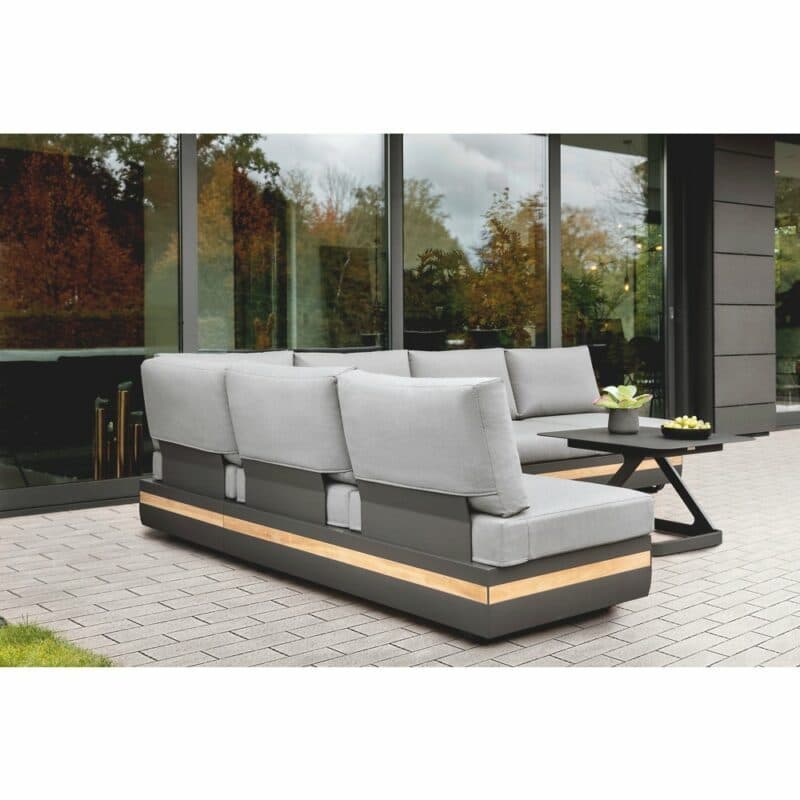 Niehoff "Volano" Loungeserie, Gestell Aluminium anthrazit mit Teakholz-Einlage, Polster Outdoor-Gewebe Canvas Heather anthrazit mit Loungetisch "Quattro"