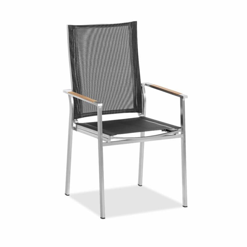 Niehoff "Scalea Flex" Hochlehner, Gestell Edelstahl gebürstet, Textilen schwarz, Teakarmlehnen