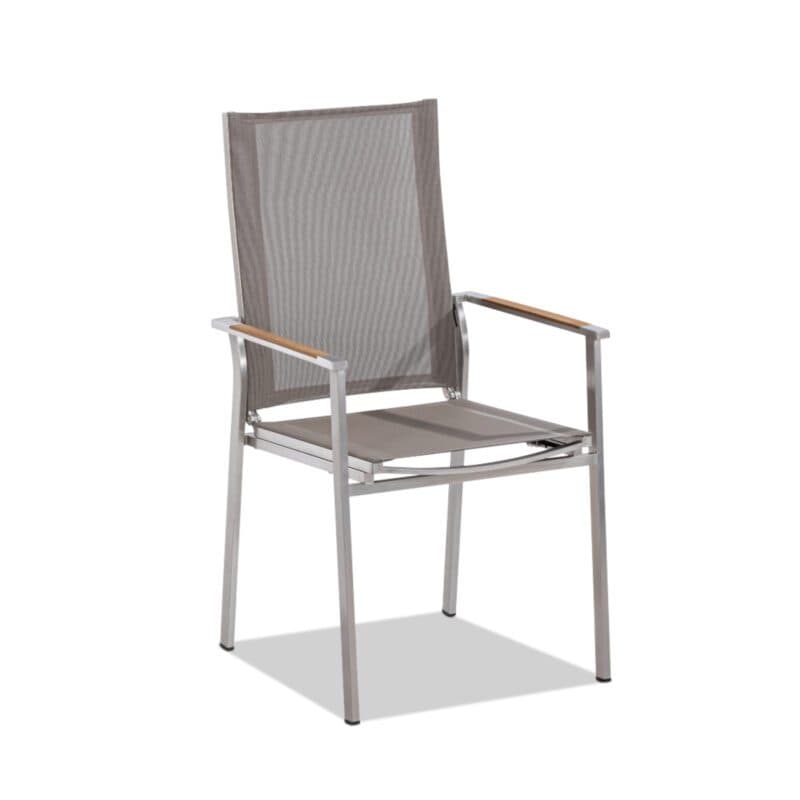 Niehoff "Scalea Flex" Hochlehner, Gestell Edelstahl gebürstet, Textilen taupe, Armlehnen Teak