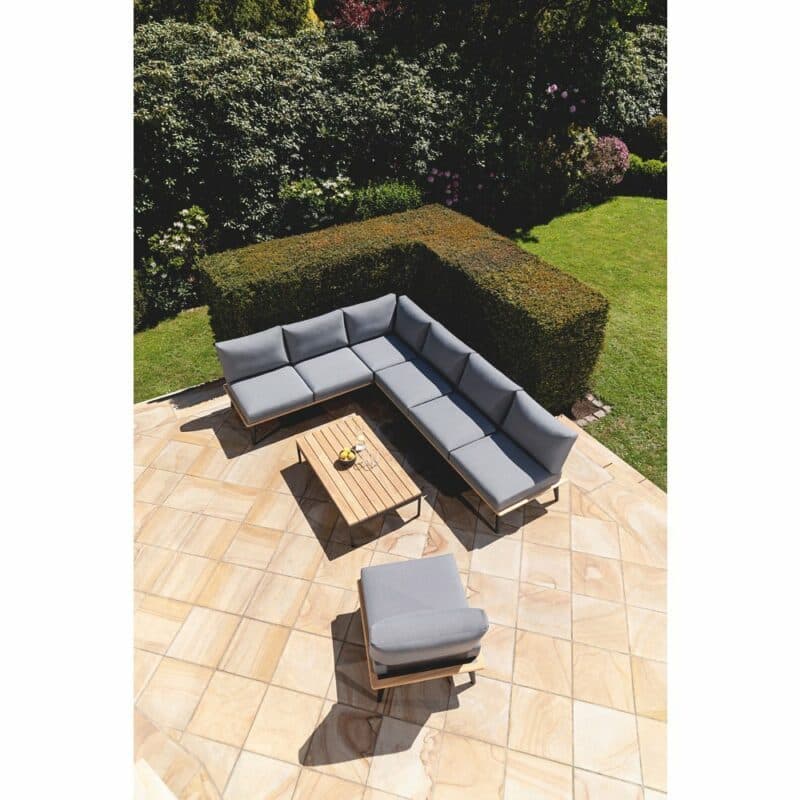 Niehoff "Serra" Loungegruppe, Gestell Aluminium anthrazit mit Teakholzrahmen, Polster Outdoor-Gewebe Canvas Heather anthrazit mit Loungetisch "Azuri"