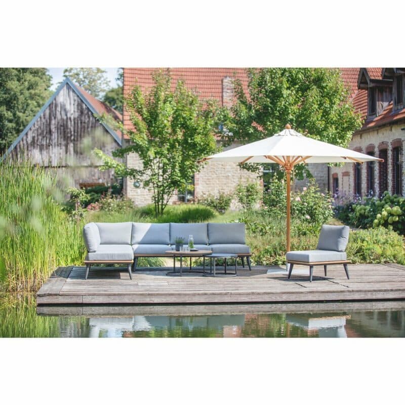 Niehoff "Serra" Loungegruppe, Gestell Aluminium anthrazit mit Teakholzrahmen, Polster Outdoor-Gewebe Canvas Heather anthrazit
