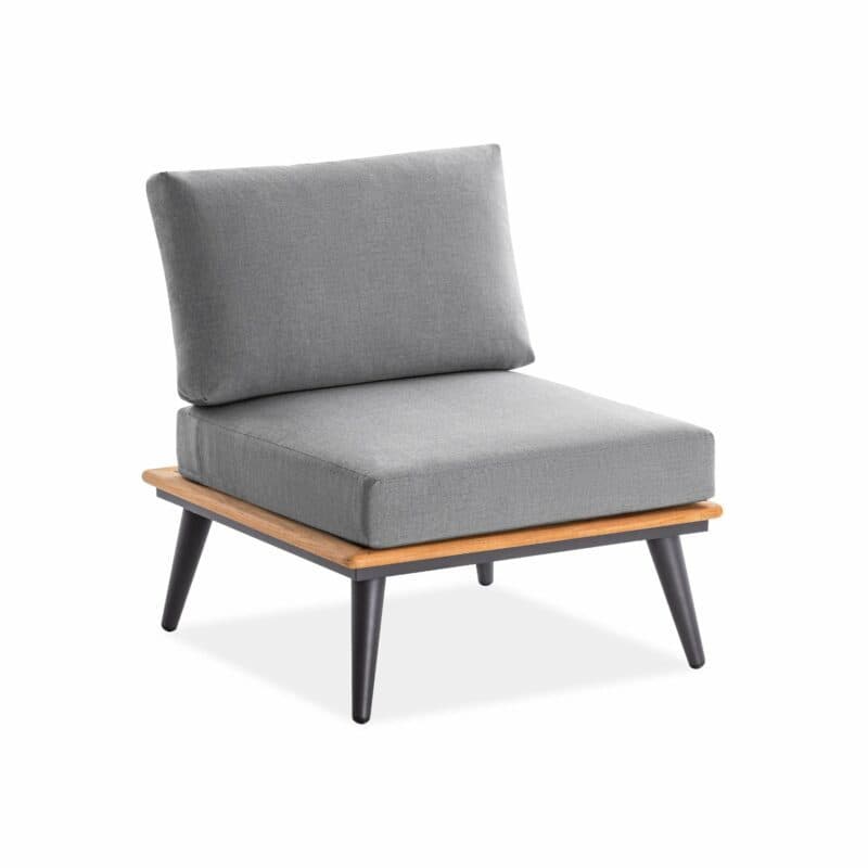 Niehoff "Serra" Loungesessel, Gestell Aluminium anthrazit mit Teakholzrahmen, Polster Outdoor-Gewebe Canvas Heather anthrazit