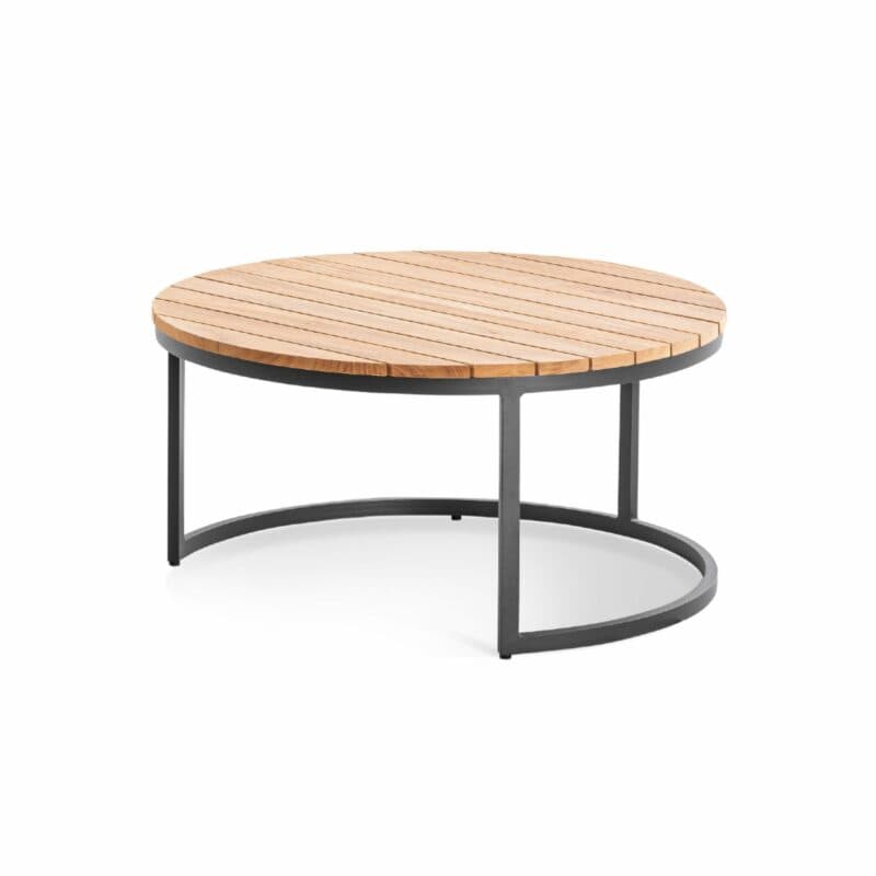 Niehoff "Serra" Loungetisch, Aluminium anthrazit, Tischplatte Teakholz-Lamellen, Ø 80 cm