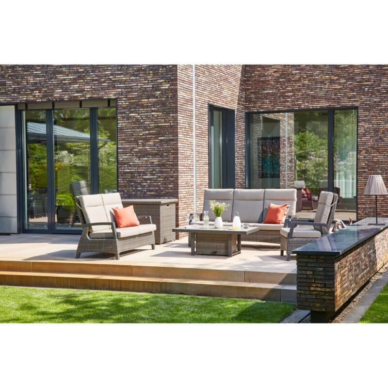 Siena Garden "Corido" Loungeset mit 2- und 3-Sitzer, Gestell Aluminium anthrazit matt, Geflecht charcoal grey, Polster taupe meliert, Lifttisch mit Keramikplatte 130x75 cm