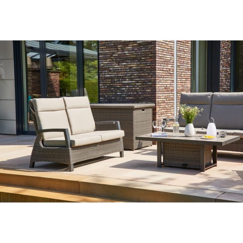 Siena Garden "Corido" Loungesofa 2-Sitzer, Gestell Aluminium anthrazit matt, Geflecht charcoal grey, Polster taupe meliert