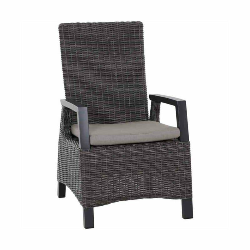 Siena Garden “Corido“ Diningsessel, Gestell Aluminium anthrazit matt, Geflecht charcoal grey, Kissen taupe meliert