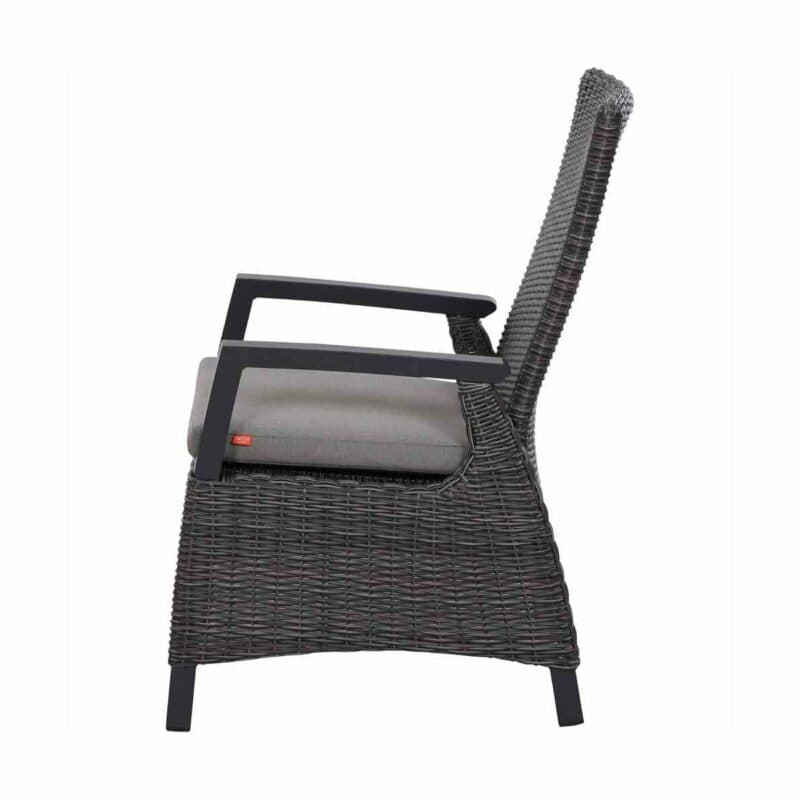 Siena Garden “Corido“ Diningsessel, Gestell Aluminium anthrazit matt, Geflecht charcoal grey, Kissen taupe meliert