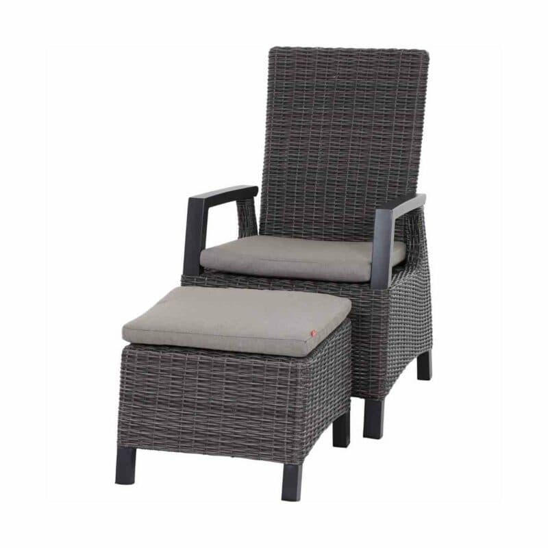 Siena Garden “Corido“ Diningsessel und Dininghocker, Gestell Aluminium anthrazit matt, Geflecht charcoal grey, Kissen taupe meliert