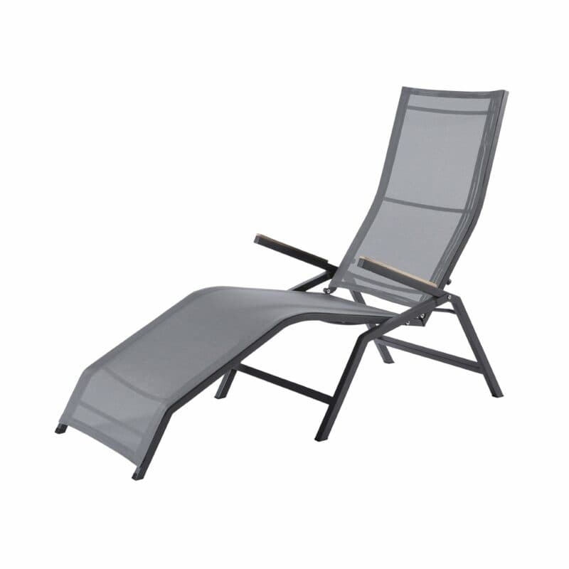Diamond Garden "Valencia" Relaxliege, Gestell Edelstahl dunkelgrau, Liegefläche Sunproof® Sling schwarz/silber, Armlehnen Teak