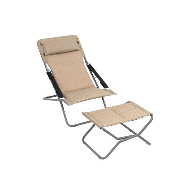 Lafuma "Transabed" Liegestuhl mit "Next" Hocker, Gestell Stahl titane, Sitzfläche BeComfort® moka
