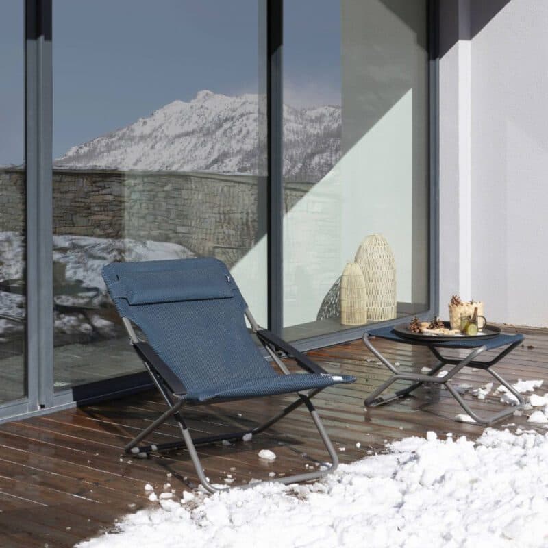 Lafuma "Next BeComfort®" und "Transabed BeComfort®" Liegestuhl, Stahl titane, Textilene bleu encre © LAFUMA MOBILIER - Pierrick Verny