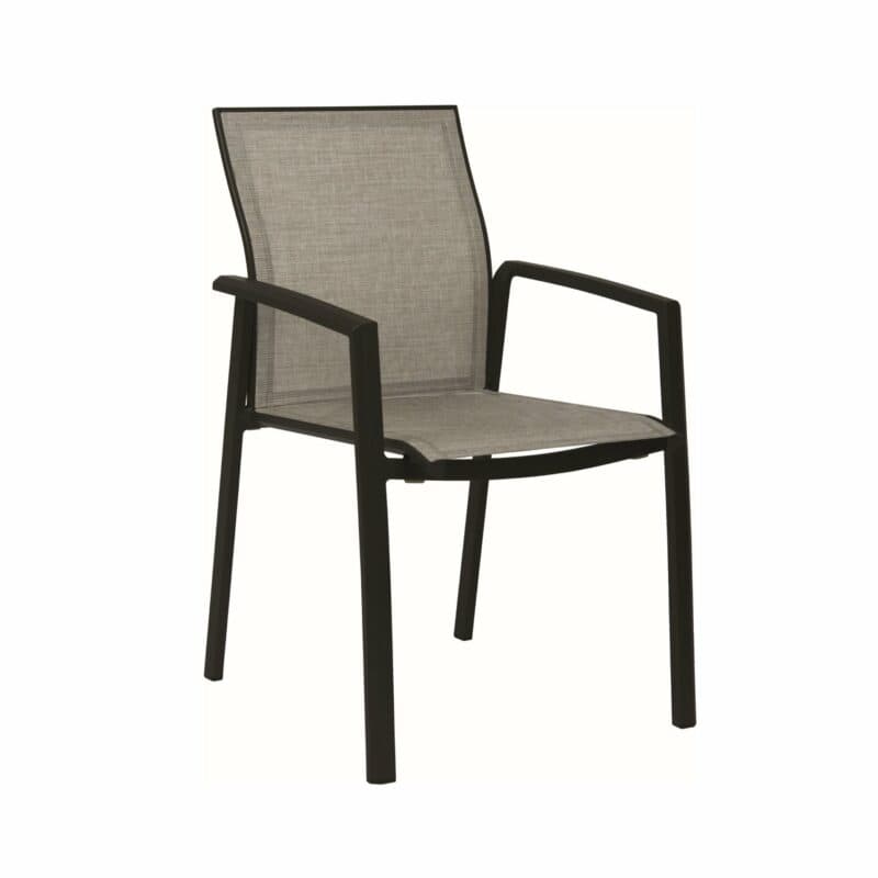 Stern "Kari" Stapelsessel, Gestell Aluminium schwarz matt, Sitzfläche Textilbespannung Leinen grau
