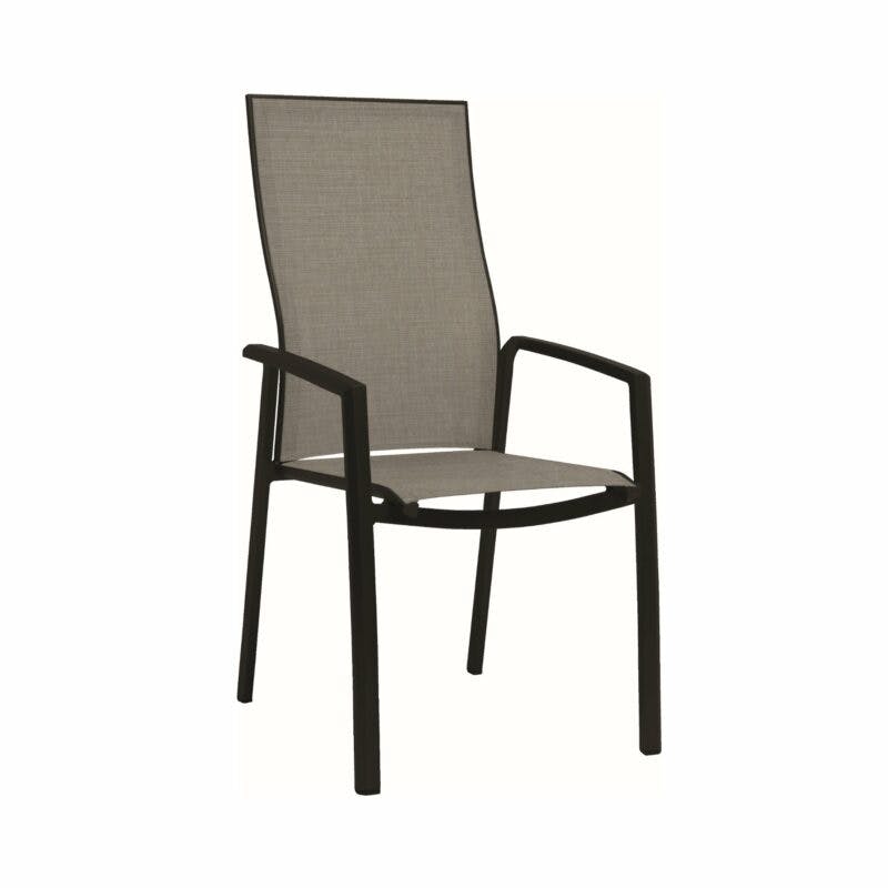 Stern "Kari" Stapelsessel hoch, Gestell Aluminium schwarz, Sitzfläche Textilbespannung Leinen grau