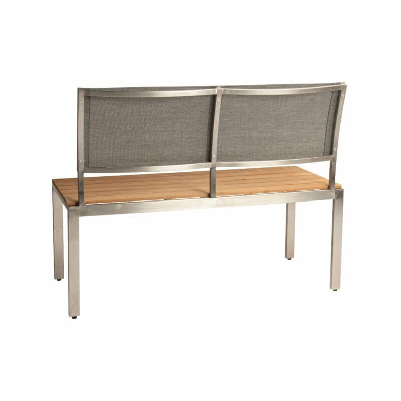 Stern "Viona" 2-Sitzer Gartenbank, Gestell Edelstahl, Rückenlehne Textilgewebe Leinen grau, Sitzfläche Teakholz