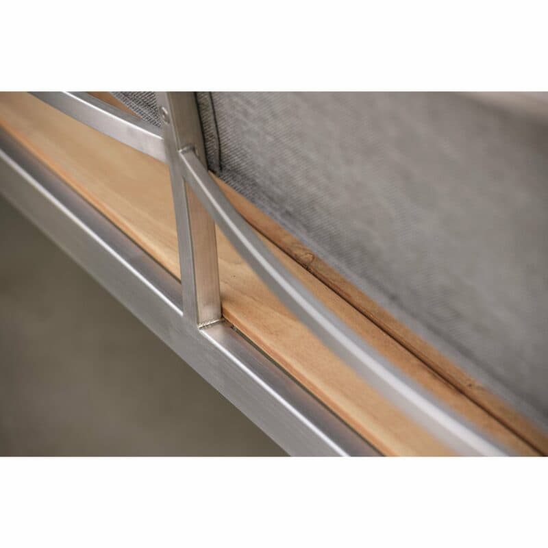 Stern "Viona" 2-Sitzer Gartenbank, Gestell Edelstahl, Rückenlehne Textilgewebe Leinen grau, Sitzfläche Teakholz, Detail Rückenlehne