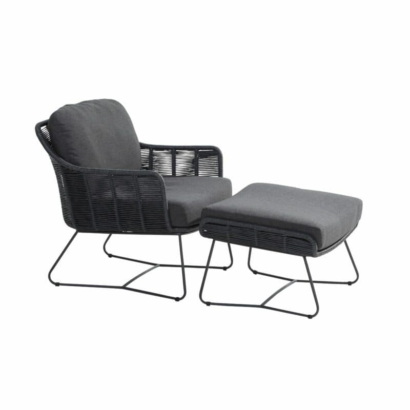 4Seasons Outdoor "Belmond" Loungesessel mit Hocker, Gestell Edelstahl anthrazit, Polyrattan anthrazit, Kissen Olefin anthrazit