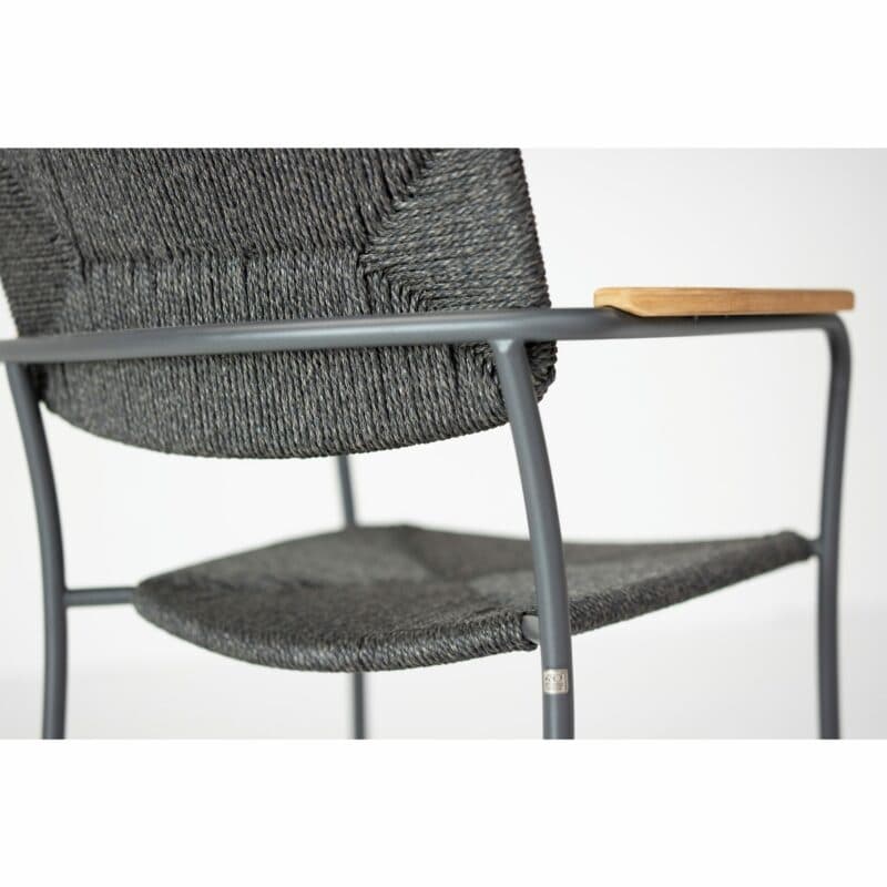 4Seasons Outdoor "Bora" Diningsessel, Gestell Aluminium anthrazit, Kunststoffgeflecht anthrazit, Armlehne Teak