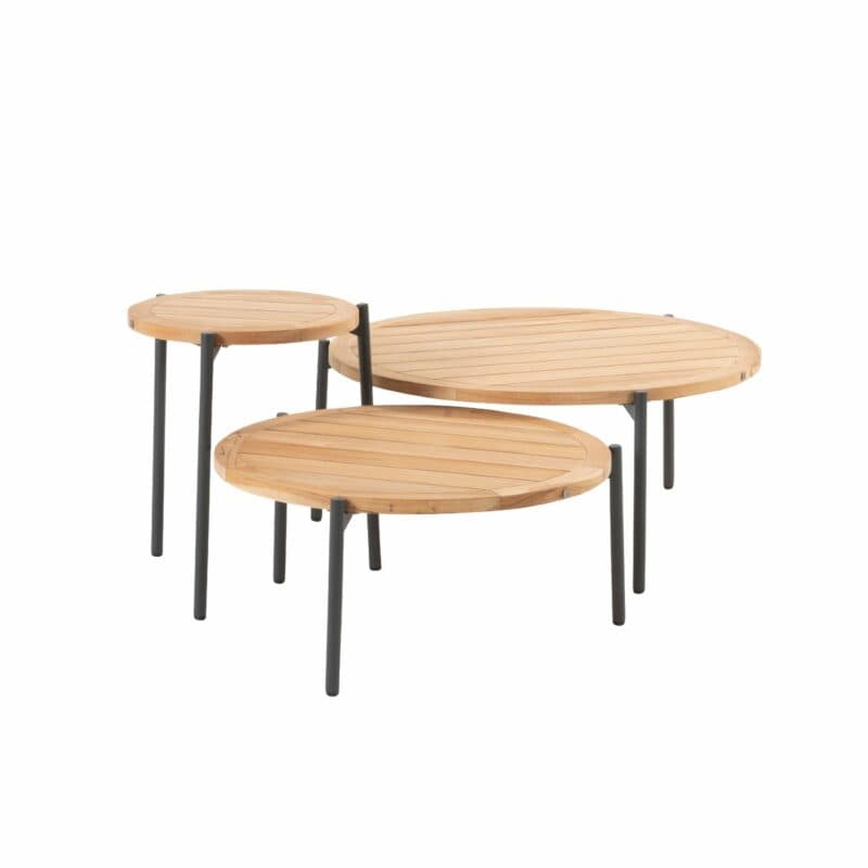 4Seasons Outdoor "Yoga" Beistelltisch & Loungetische rund, Gestell Aluminium anthrazit, Tischplatte Premium Teak