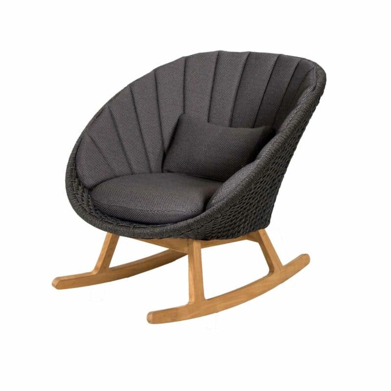 Cane-line "Peacock" Schaukelstuhl, Gestell Teakholz, Soft Rope dunkelgrau mit Kissen Focus dunkelgrau