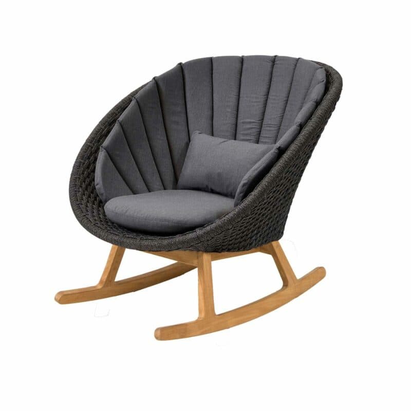 Cane-line "Peacock" Schaukelstuhl, Gestell Teakholz, Soft Rope dunkelgrau mit Kissen grau