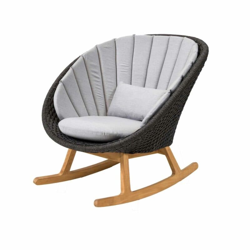 Cane-line "Peacock" Schaukelstuhl, Gestell Teakholz, Soft Rope dunkelgrau mit Kissen hellgrau