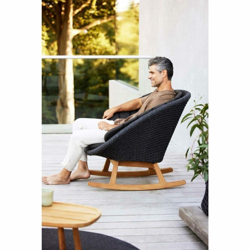 Cane-line "Peacock" Schaukelstuhl, Gestell Teakholz, Soft Rope dunkelgrau