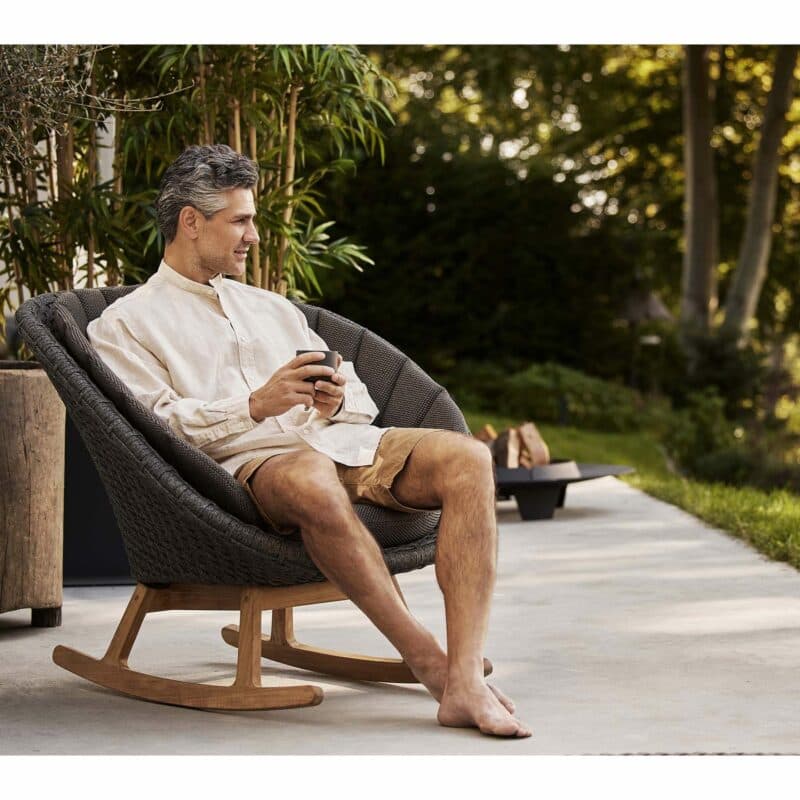 Cane-line "Peacock" Schaukelstuhl, Gestell Teakholz, Soft Rope dunkelgrau